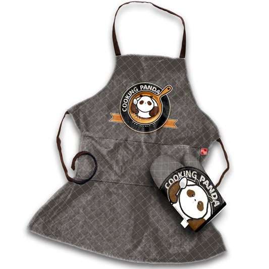 Cooking Panda  Grey Denim Apron & Mitten Set 烹飪熊貓圍裙和手套