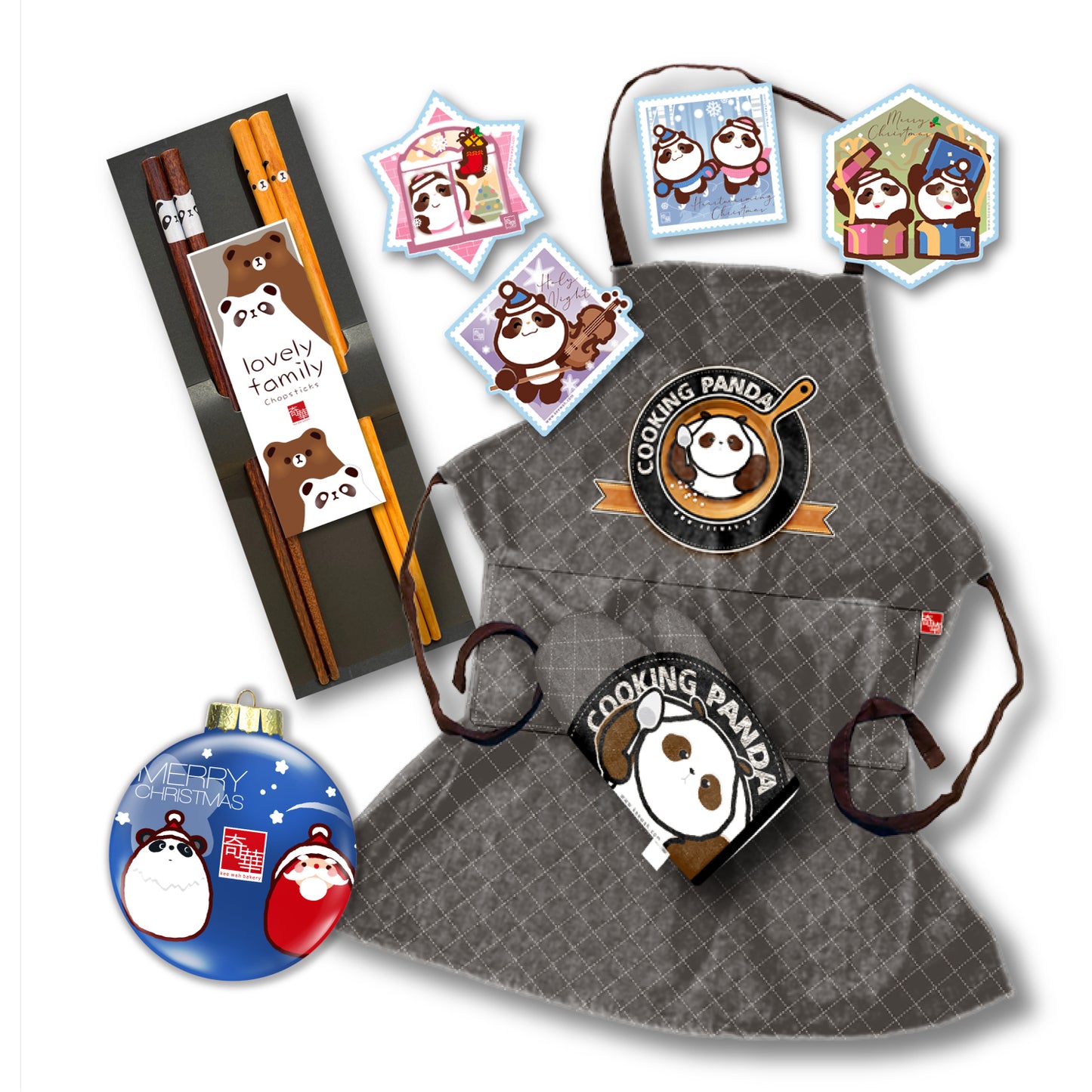 Sticker + XMAS Ornament + Chopsticks Set+ Panda Apron and Mitten - OXM1