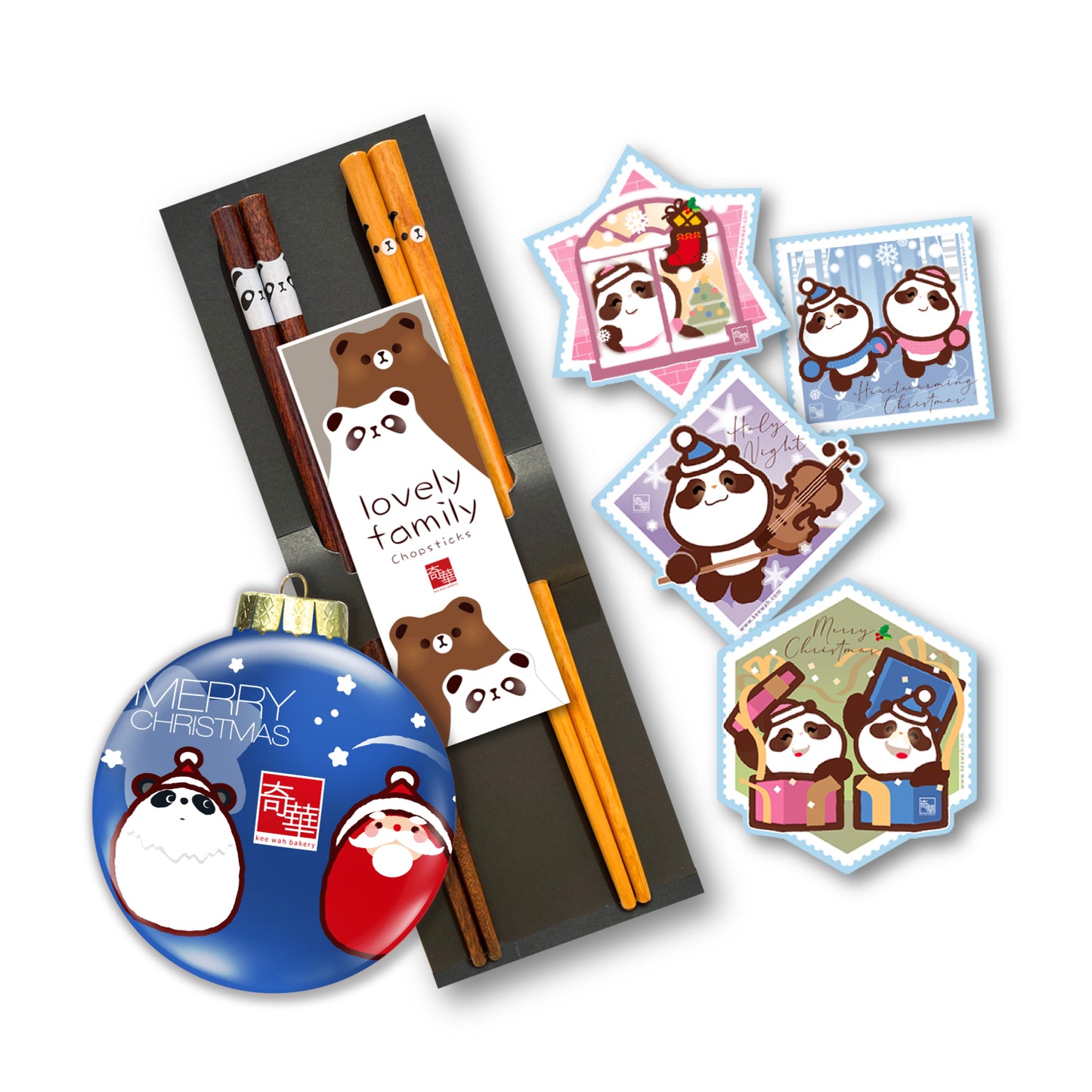 Panda Sticker + XMAS Ornament + Chopsticks set - OXM1