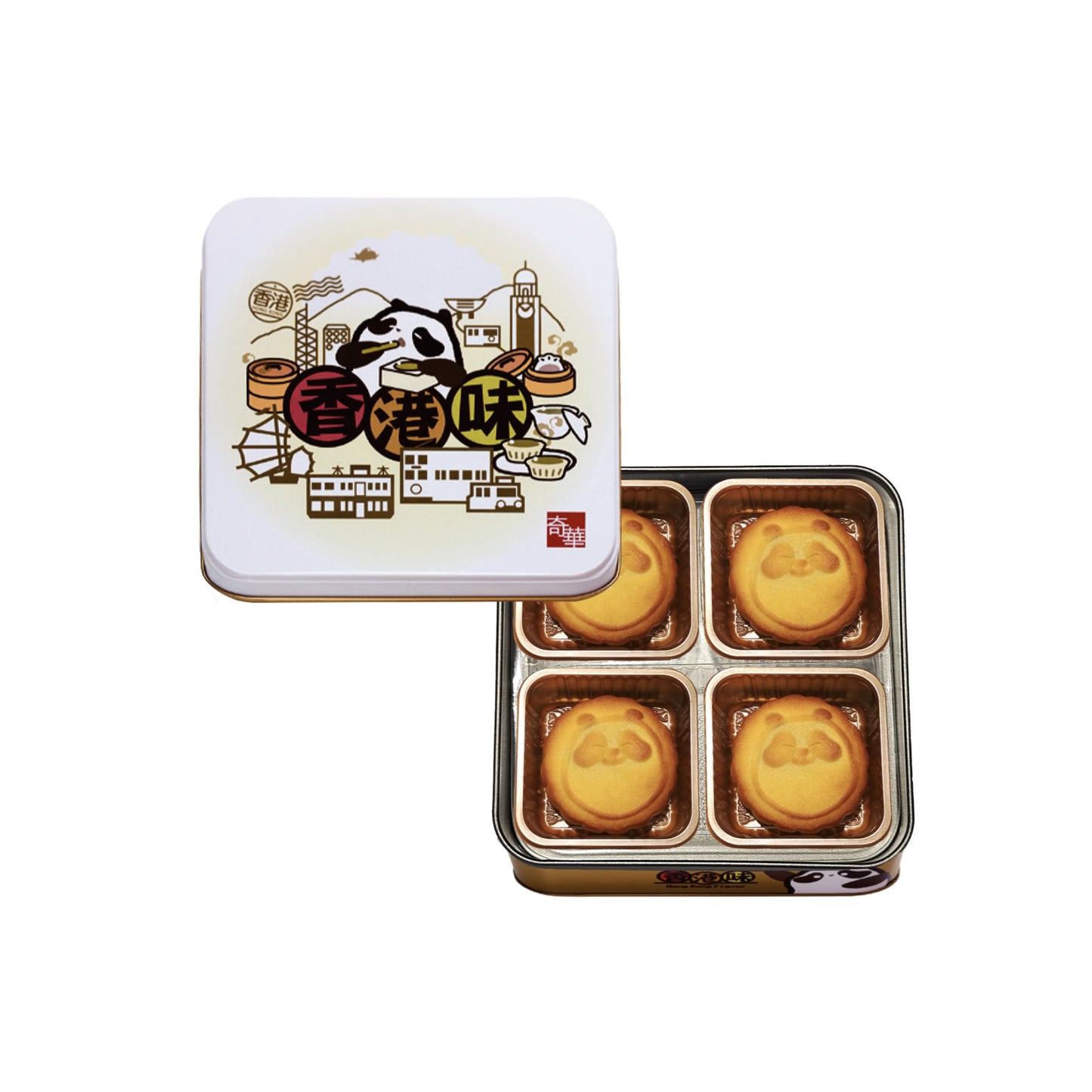 Hong Kong Set 香港套裝 (Custard Panda 4pc FUN Box+ Panda Black Canvas bag + Piggy Basket  趣緻小盒 - 迷你熊貓奶黃月餅四個裝 + 熊貓黑色帆布袋 + 豬籠餅)
