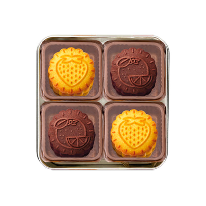 [MADE IN HK] Fruit Yogurt Custard Mooncakes (Orange + Strawberry) (4pc) 果味乳酪奶皇月餅禮盒 – 香橙 +草莓 (四個裝) [香港制造]