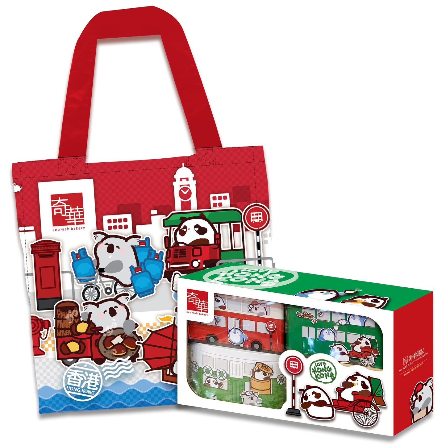 Hong Kong Iconic Transportation Box Set + Eco-Bag Gift Set 奇華香港標誌性交通公具曲奇禮罐套 + 配對熊貓環保袋